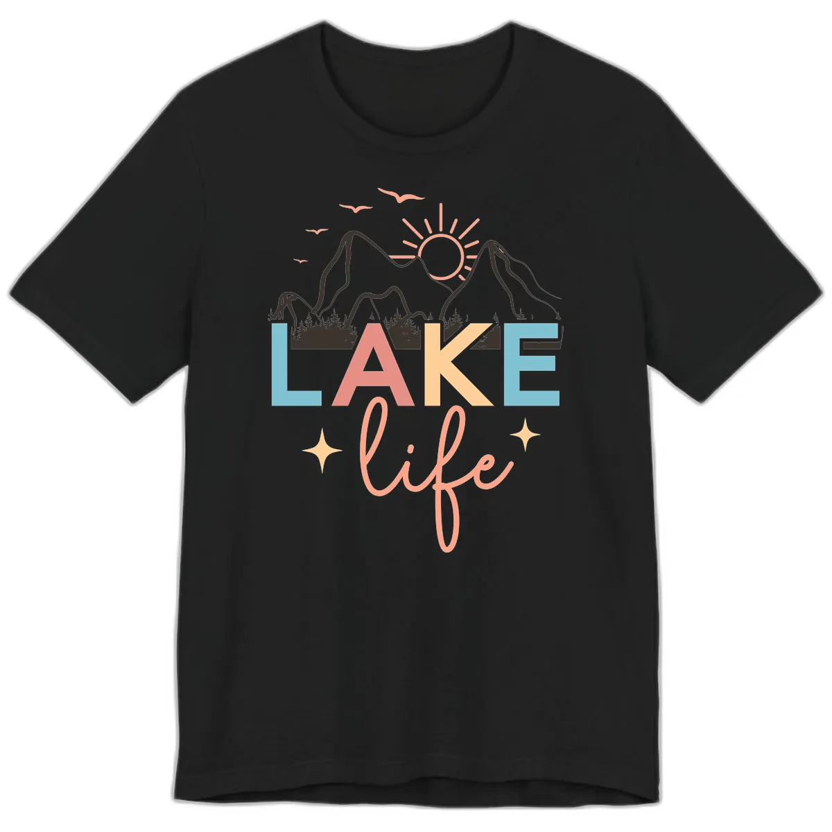 Mountain Lake Life Typography Premium T-Shirt in Black
